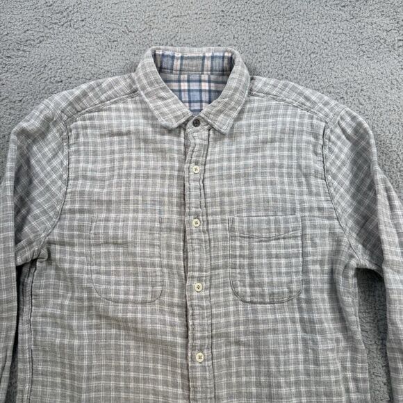 Faherty Brand The Reversible Shirt Men S Gray Blue Flannel Plaid Button Up - Picture 4 of 11